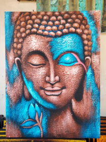 Pintura de Buda - Bronze e Flor Azul