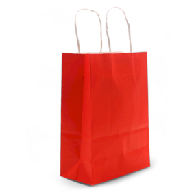 12x Saco de Papel Grande com Asa de Cordão (16x22x8cm) - Vermelho (130g)