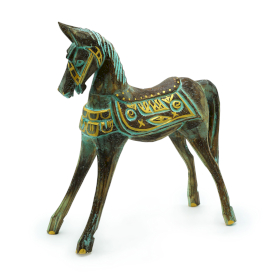 Cavalo Grande Ouro e Turquesa 32 cm