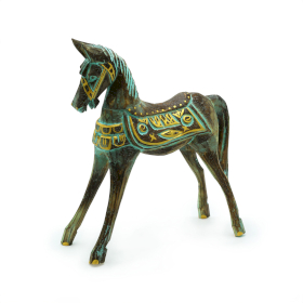 Cavalo Médio Dourado e Turquesa 25 cm