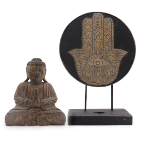 Conjunto Buda Feng Shui - Hamsa - Cinzento