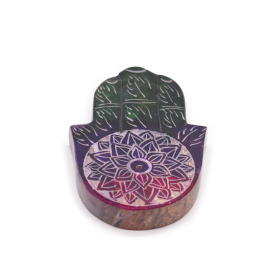 4x Porta-Incenso Hamsa em Pedra-Sabão 9x6cm - Flor de Lótus