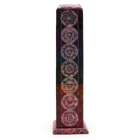 Porta-Incenso de Pedra-Sabão com Torre Quadrada 25cm - 7 Chakras