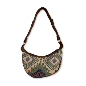 Bolsa Jacquard Hobo - Verde Geográfico (alça castanha)