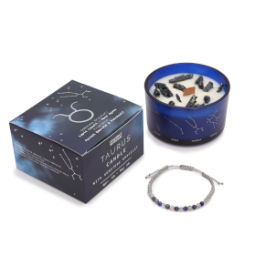 Vela de Cristal do Zodíaco com Pulseira de Pedras Preciosas - Touro