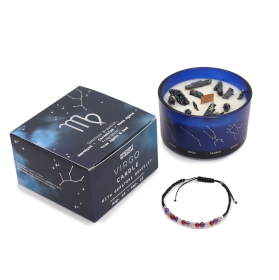 Vela de Cristal do Zodíaco com Pulseira de Pedras Preciosas - Virgem