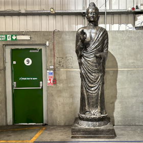 Estátua Alta de Buda em Pé em Ouro Antigo - 3m